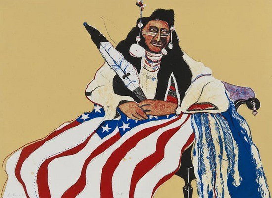 Fritz Scholder (1937-2005) American Indian: Fritz Scholder (1937-2005) American Indian,lithograph printed in colours, signed in pencil, inscribed A.P., an artist's proof aside from the edition, on wove paper, the full sheet printed to t