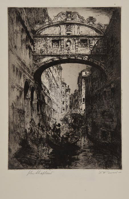 William Henry Sweet The Bridge of Sighs, Venice: William Henry Sweet The Bridge of Sighs, Venice,with San Giorgio Maggiore, Venice, 2 etchings, both signed in pencil and countersigned by John Shapland, 300 x 210mm. (11 7/8 x 8 1/4 in) and 13