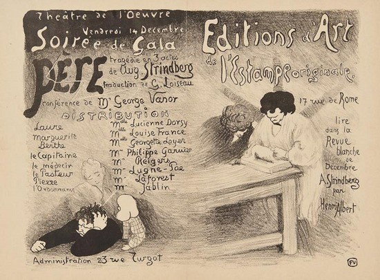 Félix Edouard Vallotton Programme for Père by Stri: Félix Edouard Vallotton Programme for Père by Strindberg,lithograph, c.1894, Liberia Prandi Reggio blindstamp lower right, 290 x 365mm (11 1/2 x 14 1/4 in), [Vallotton, n.53].