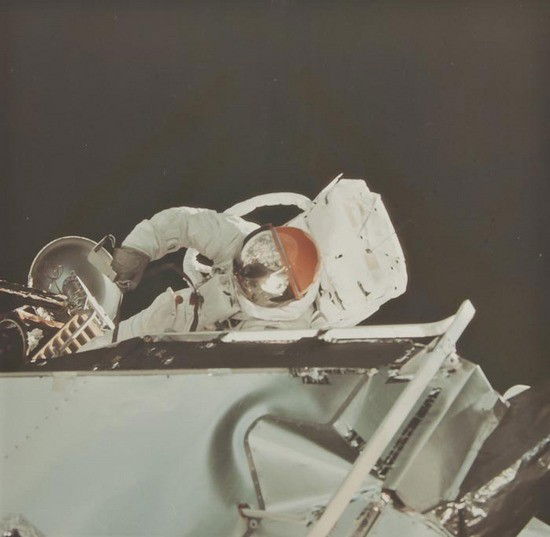 David Scott Russell Schweickart's spacewalk, Apoll: David Scott Russell Schweickart's spacewalk, Apollo 9, March 1969Vintage chromogenic print, 18.5 x 19cm (7 1/4 x 7 1/2in), on "A Kodak Paper", [NASA negative number AS9-19-2994] Taken from th
