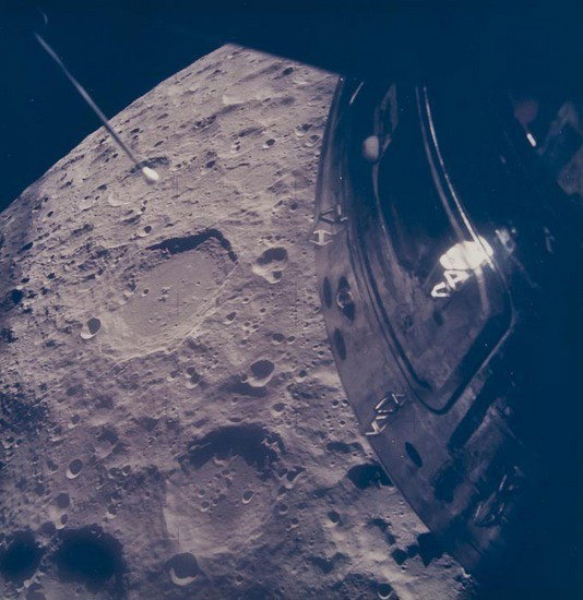 The spacecraft in lunar orbit, Apollo 13, April 1: The spacecraft in lunar orbit, Apollo 13, April 1970Vintage chromogenic print, 18.5 x 17.8cm (7 1/4 x 7in), on "A Kodak Paper", numbered NASA AS13-62-8912 in red in top margin The Apollo 13