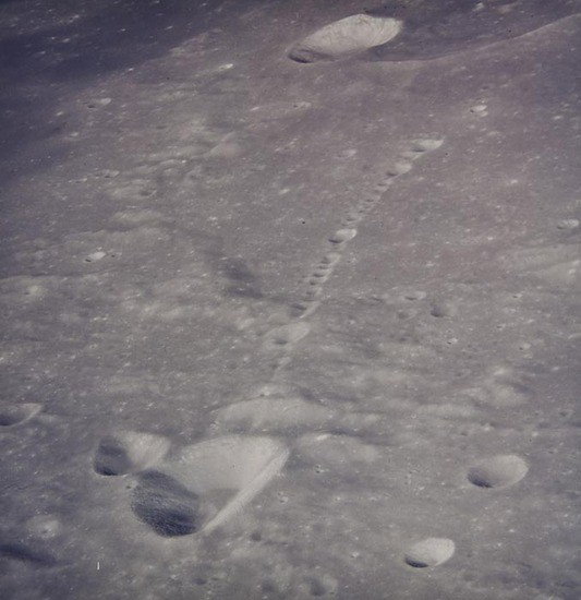 Stuart Roosa Lunar craters from orbit, Apollo 14,: Stuart Roosa Lunar craters from orbit, Apollo 14, February 1971Vintage chromogenic print, 18.5 x 17.9cm (7 1/4 x 7in), on "A Kodak Paper", numbered NASA AS14-73-10103 in red in top margin "On