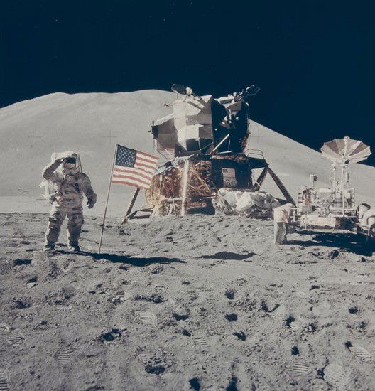 David Scott James Irwin gives a military salute be: David Scott James Irwin gives a military salute beside the U.S. flag, Apollo 15, August 1971Vintage chromogenic print, 18.4 x 17.8cm (7 1/4 x 7 in), on "A Kodak Paper", numbered NASA AS15-88-1