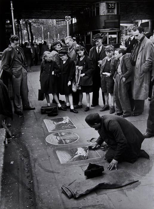 Grace Robertson (b.1930) Tram Stop under Hungerfor: Grace Robertson (b.1930) Tram Stop under Hungerford Bridge, on the London Embankment, 1948Gelatin silver print, printed later, signed and titled in pencil with photographer's stamp verso, 37.