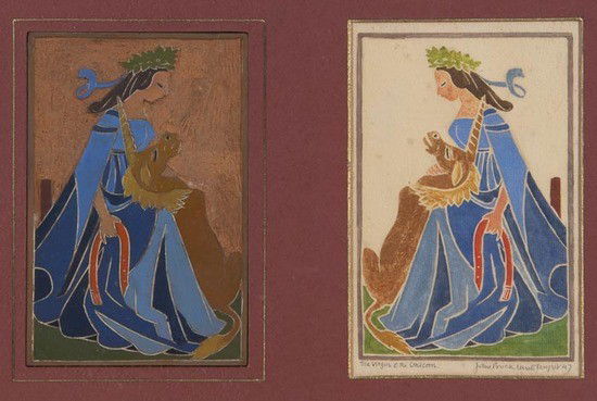 John Buckland-Wright (1897-1954) The Virgin & the: John Buckland-Wright (1897-1954) The Virgin & the Unicorn (Large Version) (B-W.L.156)the very rare wood-engraving printed in colours, one of only three known proofs, with the original wood-blo