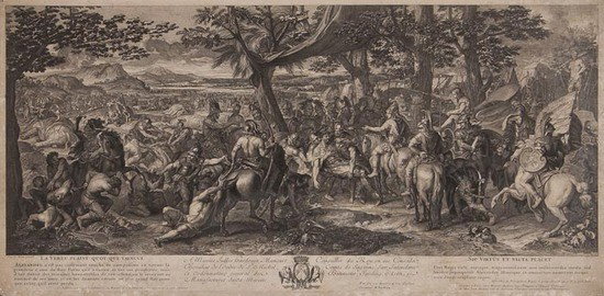 Audran (Jean) 4 battle scenes: Audran (Jean) 4 battle scenes,including The battle of Arbella, The battle against King Porus, Battle of the Granicus River, and another, with 2 other views depicting scenes with Alexander the