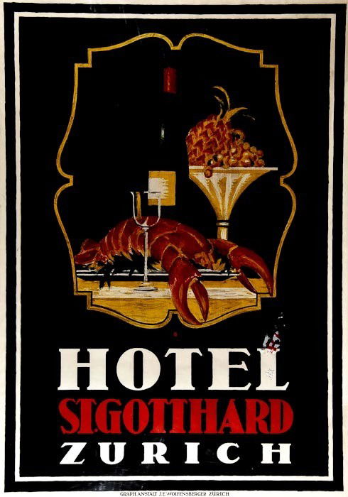 BAUMBERGER, Otto (1889-1961) HOTEL ST. GOTTHARD: BAUMBERGER, Otto (1889-1961) HOTEL ST. GOTTHARDlithograph in colours, 1915, printed by J.E.Wolfensberger, Zurich, condition A, not backed, framed 50 x 35 1/2in. (127 x 90cm.)