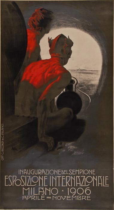 METLICOVITZ, Leopoldo (1868-1944) ESPOSIZIONE INTE: METLICOVITZ, Leopoldo (1868-1944) ESPOSIZIONE INTERNAZIONALE , MILANO,1906lithograph in colours, 1906, printed by C.Ricordi & C., Mailand, cond b+, backed on linen 35½ x 20in. (90 x 50c