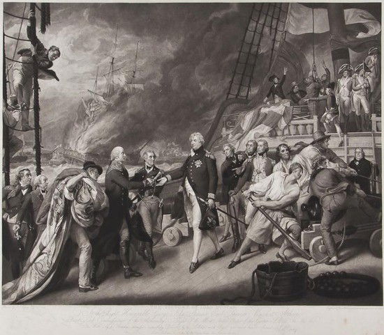 James Ward The Victory of Lord Duncan: James Ward The Victory of Lord Duncan,mezzotint, after John Singleton Copley, on laid paper with elaborate armorial watermark, a good impression with margins, 1800, published by J.S.Copley, 65