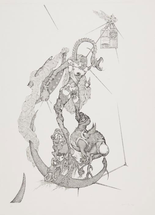 Darcilio Lima 3 surrealist compositions: Darcilio Lima 3 surrealist compositions,engravings, each signed in pencil and dated '70, lower right, each numbered from editions of 50 lower left, v.s., 390 x 295mm. to 555 x 380mm. (15 3/8 x