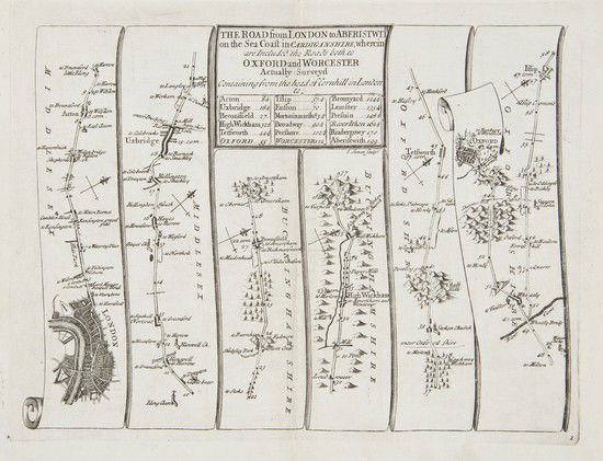 Ogilby (John) and John Senex. An Actual Survey of: Ogilby (John) and John Senex. An Actual Survey of all the Principal Roads of England and Wales,vol.1 only (of 2), title in red & black, engraved vignette dedication and 51 engraved plates only