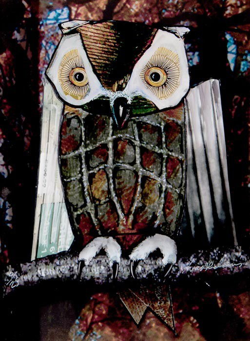 Ivor Abrahams (b.1935) Owl: Ivor Abrahams (b.1935) Owllithograph on steel, signed in white ink, numbered 6/25, in artist's frame box construction, overall size 482 x 380 mm (19 x 15 in)