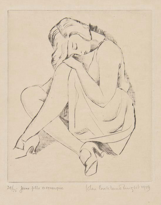 John Buckland-Wright (1897-1954) Jeune Fille Accro: John Buckland-Wright (1897-1954) Jeune Fille Accroupieetching, 1929, signed, titled and dated in pencil, numbered 24/2, on wove paper with full margins, 140 x 120 mm (5 1/2 x 4 3/4 in)