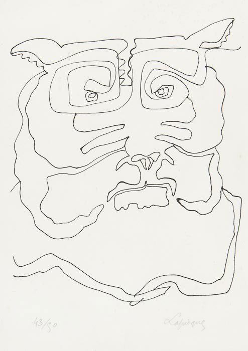 Charles Lapicque (1898-1988) Tiger head & Tiger wi: Charles Lapicque (1898-1988) Tiger head & Tiger with figurestwo lithographs, signed in pencil, numbered variously from the edition of 50, both on wove paper, with full margins, 355 x 255 mm (