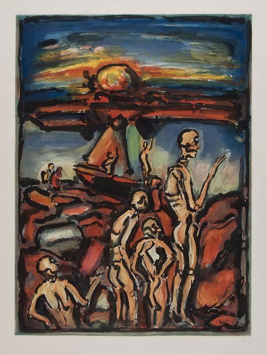 Georges Rouault (1871-1958) La baie des Trépasses: Georges Rouault (1871-1958) La baie des Trépasses (C.R.287)aquatint printed in colours, 1939, a bright impression, numbered 28/175, on Montval laid paper, with full margins, 615 x 455mm (24 1