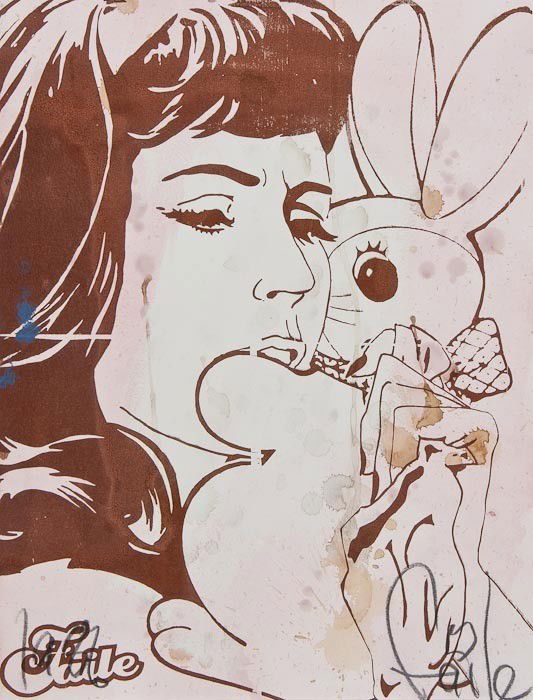 FAILE Bunny Girl Scarlet: FAILE Bunny Girl Scarletsilkscreen printed in colours with hand colouring in acrylic paint, 2006, signed and inscribed in pencil, numbered 03/12 in red ink verso, on wove paper, the full sheet