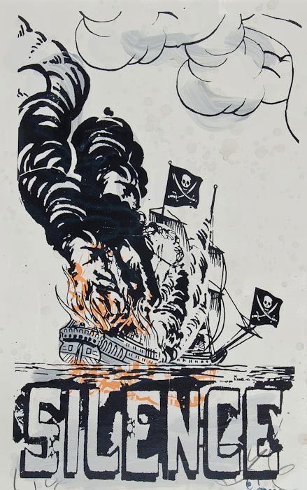 FAILE Silence: FAILE Silencesilkscreen printed in colours with hand colouring in acrylic paint, 2006, signed and inscribed in pencil, numbered 4/10, stamp dated in red ink verso, on wove paper, the full shee