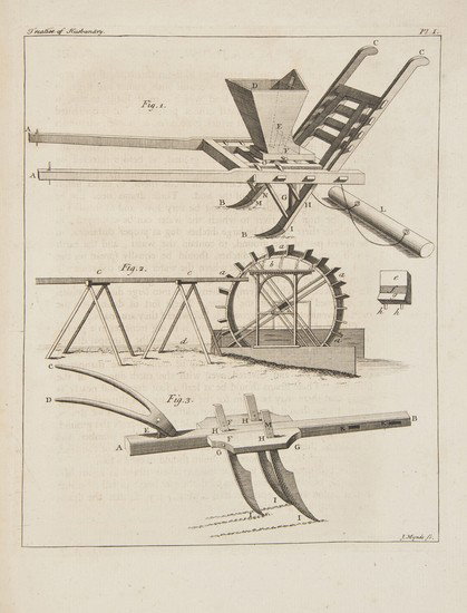 Duhamel Du Monceau (Henri Louis) A Practical Treat: Duhamel Du Monceau (Henri Louis) A Practical Treatise of Husbandry,first English edition, title in red and black, 6 engraved plates, 4 folding, folding letterpress table, title spotted, modern