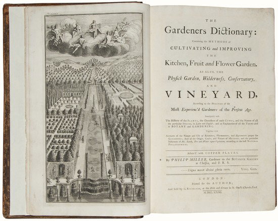 Miller (Philip) The Gardener's Dictionary: Miller (Philip) The Gardener's Dictionary,first edition, engraved frontispiece and 4 plates, with 1735 Appendix bound in at end, engraved bookplate of Le Gendré Pierce Starkie, a very clean co