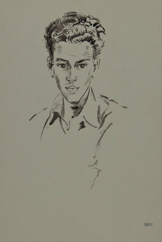 Beaton (Cecil) 2 portraits of Mark Boxer: Beaton (Cecil) 2 portraits of Mark Boxer,monochrome watercolours, on light green paper, each with ink stamp of Cecil Beaton Studio sale, c.52.5 x 32cm (20 3/4 x 12 1/2 in), unframed (2).