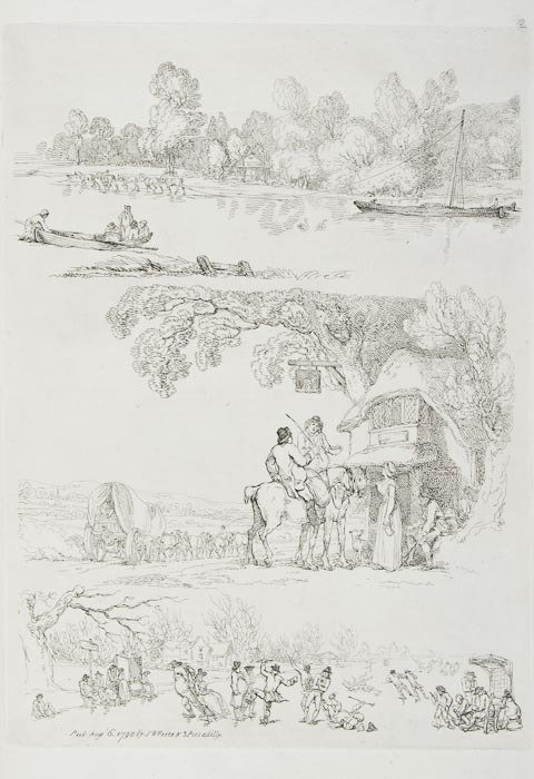 Rowlandson (Thomas): Rowlandson (Thomas) Outlines of Figures, Landscape, & Cattle, 4 parts, without title and text, 16 etched plates, 1 plate torn and repaired, 2 with small tears repaired, some with small margina
