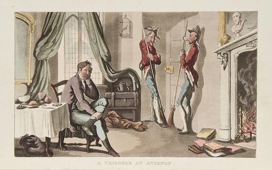 Sterne (Laurence): Sterne (Laurence) Journal of Sentimental Travels in the Southern Provinces of France, 18 hand-coloured aquatint plates by Thomas Rowlandson, 4pp. of advertisements at end, some offsetting and