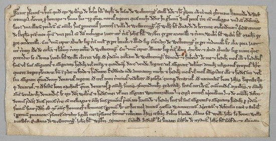 Suffolk, Creeting St. Peter (or West Creeting).: Suffolk, Creeting St. Peter (or West Creeting). Charter, grant by Walter de Bosco, son of Stephen de Bosco of West Creeting to Hamund clerk of the church, for 4 marks of silver, of two pieces