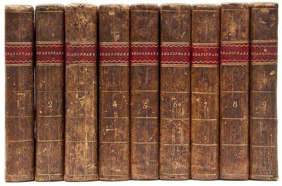 Shakespeare (William) The Plays: Shakespeare (William) The Plays,9 vol., engraved portrait of Shakespeare and 36 plates after Henry Fuseli by William Blake (2), Neagle, Rhodes and others, tissue guards, occasional spotting, c