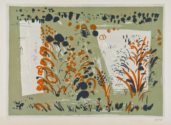 John Piper (1903-1992) St Kew, Cornwall: Church in: John Piper (1903-1992) St Kew, Cornwall: Church in a Hilly Landscapelithograph printed in colours, 1964, signed in pencil, numbered 40/70, as included in The Retrospect of Churches portfolio,