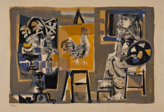 Antoni Clavé (1913-2005) Femme Peintre au coq (P.2: Antoni Clavé (1913-2005) Femme Peintre au coq (P.29)lithograph printed in colours, 1951, inscribed XXVI/LX, an artist's proof printed in a different combination of colours aside from the editi