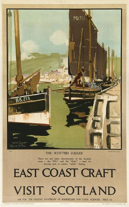 MASON, Frank H RI. EAST COAST CRAFT, The Scottish: MASON, Frank H RI. EAST COAST CRAFT, The Scottish Lugger, LNERlithograph in colours, c.1930, condition A, printed by Ben Johnson & Co., Ltd., York, backed on linen 40 x 25ins. (102 x 64cm.)<