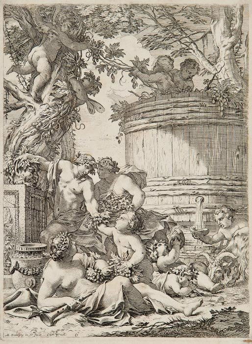 Michel Dorigny (1616-1665) 5 Bacchanalian scenes: Michel Dorigny (1616-1665) 5 Bacchanalian scenes,plates 4, 6, 7, 8, and 9 only, from a larger series, etchings, on laid paper, c.1631-1665, [cf. Robert-Dumesnil IV.253.10], each c. 265 x 200mm