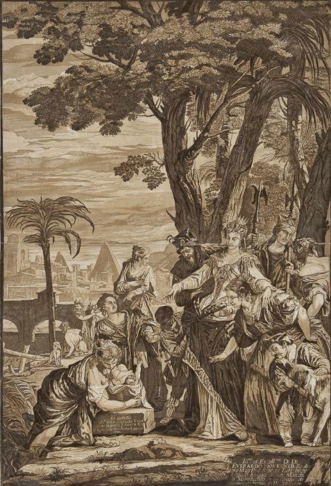 John Baptist Jackson (c.1701-c.1780) The Finding o: John Baptist Jackson (c.1701-c.1780) The Finding of Moses,from the series 'Opera selectiora', chiaroscuro woodcut, after Sebastiano Ricci, c.1741, [Kainen 28], 555 x 380mm. (21 3/4 x 15 in), u