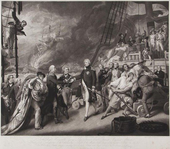 James Ward (1769-1859) The Victory of Lord Duncan: James Ward (1769-1859) The Victory of Lord Duncan,mezzotint, after John Singleton Copley, on laid paper with elaborate armorial watermark, a good impression with margins, 1800, published by J