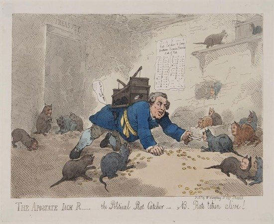 Thomas Rowlandson (1757-1827) The Apostate Jack R_: Thomas Rowlandson (1757-1827) The Apostate Jack R__ the Political Rat Catcher,satire on corruption at the treasury, original hand-coloured engraving [BM Satires 6431], 1784 by W. Humphrey, 230