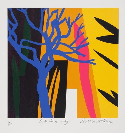 Bruce Mclean (b.1944) Pink Cava Lily: Bruce Mclean (b.1944) Pink Cava Lily,silkscreen with collage printed in colours, 2005, signed and titled in pencil, numbered 61/100, on wove paper, with full margins, 510 x 510 mm (20 1/8 x 20