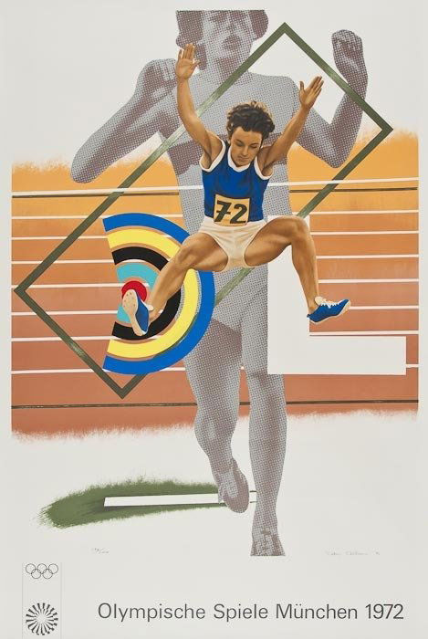 Peter Phillips (b.1939) Munich Olympics, 1972: Peter Phillips (b.1939) Munich Olympics, 1972,screenprint in colours, with embossing, on thick wove paper, 1972, signed in pencil lower right, numbered 194/200, sheet c.1040 x 700mm. (41 x 27