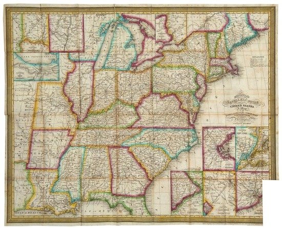 Mitchell (Samuel Augustus) Traveller's Guide throu: Mitchell (Samuel Augustus) Traveller's Guide through the United States,folding engraved map with outline hand-colouring, a few tears at folds, bookplate to pastedown, original blind-stamped mo