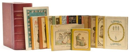 Greenaway (Kate) Almanach pour 1883 [-1895]: Greenaway (Kate) Almanach pour 1883 [-1895],13 vol, illustrations by Kate Greenaway, occasional foxing, 1884 in original wrappers, the rest in original cloth-backed pictorial boards, some rubb