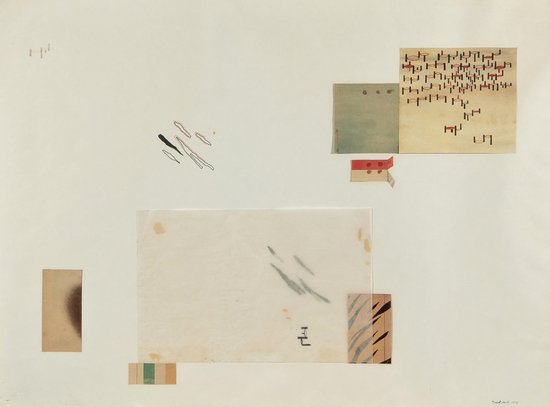 Jack Smith (1928-2011) Composition: Jack Smith (1928-2011) Compositionink and coloured pencil with collage on paper, 1971, signed and dated in blue ball-point pen lower right, sheet 560 x 755 mm (22 x 29 3/4 in) Provenance: fro