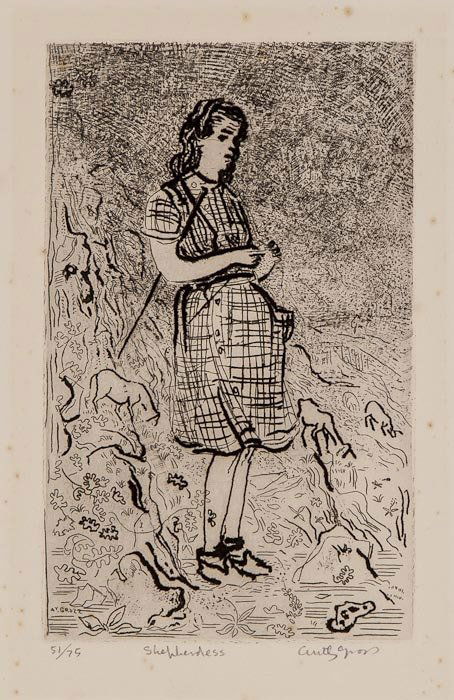 Anthony Gross (1905-1984) Shepherdess: Anthony Gross (1905-1984) Shepherdessetching, signed and titled in pencil, numbered 51/75, on wove paper, with full margins, 155 x 95 mm (6 1/8 x 3 3/4 in)