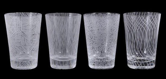 Sol Lewitt (1928-2007) Tumblers: Sol Lewitt (1928-2007) Tumblersthe set of four mouth blown, hand engraved crystal tumblers, 2003, with the justification signed in black ink, numbered 45/250, published by Parasol Press, New