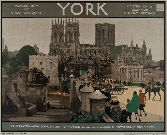 TAYLOR, Fred RI. YORK, LNER: TAYLOR, Fred RI. YORK, LNERlithograph in colours, c.1930, condA, printed by Ben Johnson & Co., Ltd., York, backed on linen 40 x 50ins. (101 x 127cm.)