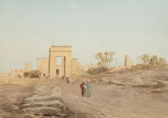 John Varley the Younger (1850-1933) Karnak: John Varley the Younger (1850-1933) Karnak,pencil and watercolour on paper, signed lower left, 24 x 34.5cm (9 1/2 x 13 1/2 in).