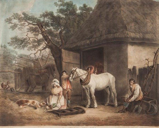 John Raphael Smith (1752-1812) Feeding the pigs: John Raphael Smith (1752-1812) Feeding the pigs,mezzotint, after George Morland, with hand-colouring, 1801, [Frankau, 135], 440 x 540mm. (17 1/4 x 21 1/4 in); Return from market, mezzotint, af