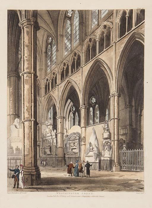 Rudolph Ackermann (1764-1834) A group of 12 plates: Rudolph Ackermann (1764-1834) A group of 12 plates from The Microcosm of London,including India House, South Sea House, King's Mews, The Hall at Carlton House, hand-coloured aquatints, after R