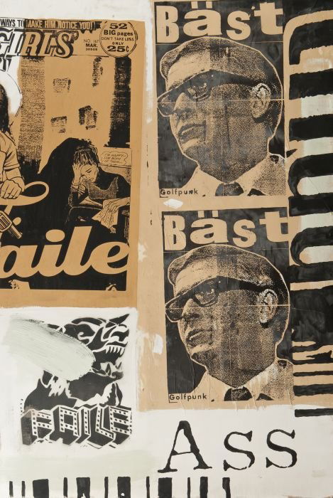 Faile (American) and Bast (American) Golf Punk, 2: Faile (American) and Bast (American) Golf Punk, 2004 Spray paint, acrylic, collage and paper on canvas wrapped around wood, Signed by both artists, dated and numbered 12/16 in black ink ve