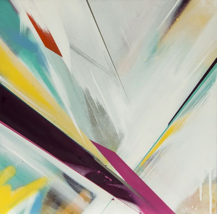 Dicy (British, b.1971) 1985, Spray paint and acr: Dicy (British, b.1971) 1985, Spray paint and acrylic on canvas, Signed and dated in black ink verso, 400 x 400 mm (15 3/4 x 15 3/4 in) Provenance: Donated by the artist for Temwa