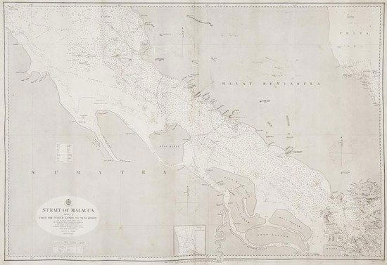 Walker (J. & C.) The Strait of Malacca, Sheet 2: Walker (J. & C.) The Strait of Malacca, Sheet 2,sea chart showing from the North Sands to Singapore, engraved map, 670 x 980mm., central vertical fold, surface dirt, and stains, with pencil in