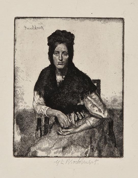 Gerald Leslie Brockhurst (1890-1978) La Basquaise: Gerald Leslie Brockhurst (1890-1978) La Basquaise,etching, on wove paper, final state of 2, signed in the plate in reverse, upper left, signed in pencil, lower right, [1920], 1 of 55 impressio